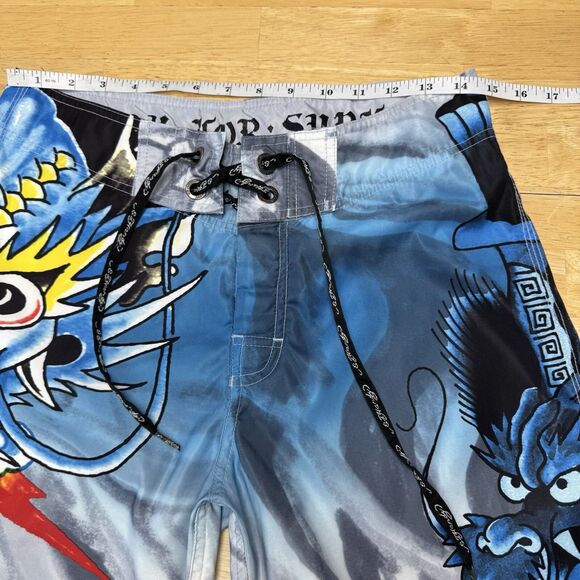 Ed Hardy Alive Christian Audigier Blue Board Shorts Dragon Dagger Swim Trunks 30 - Picture 13 of 15